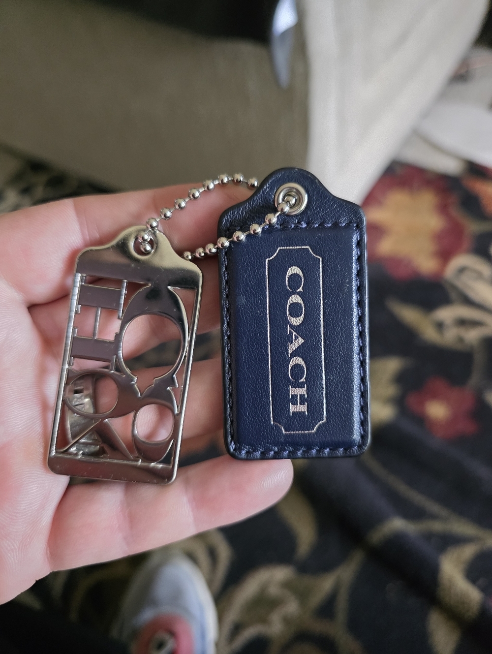 Coach 70th Anniversary Navy Leather Key Tag with Silver-Tone Logo Charm - Picture 3 of 3